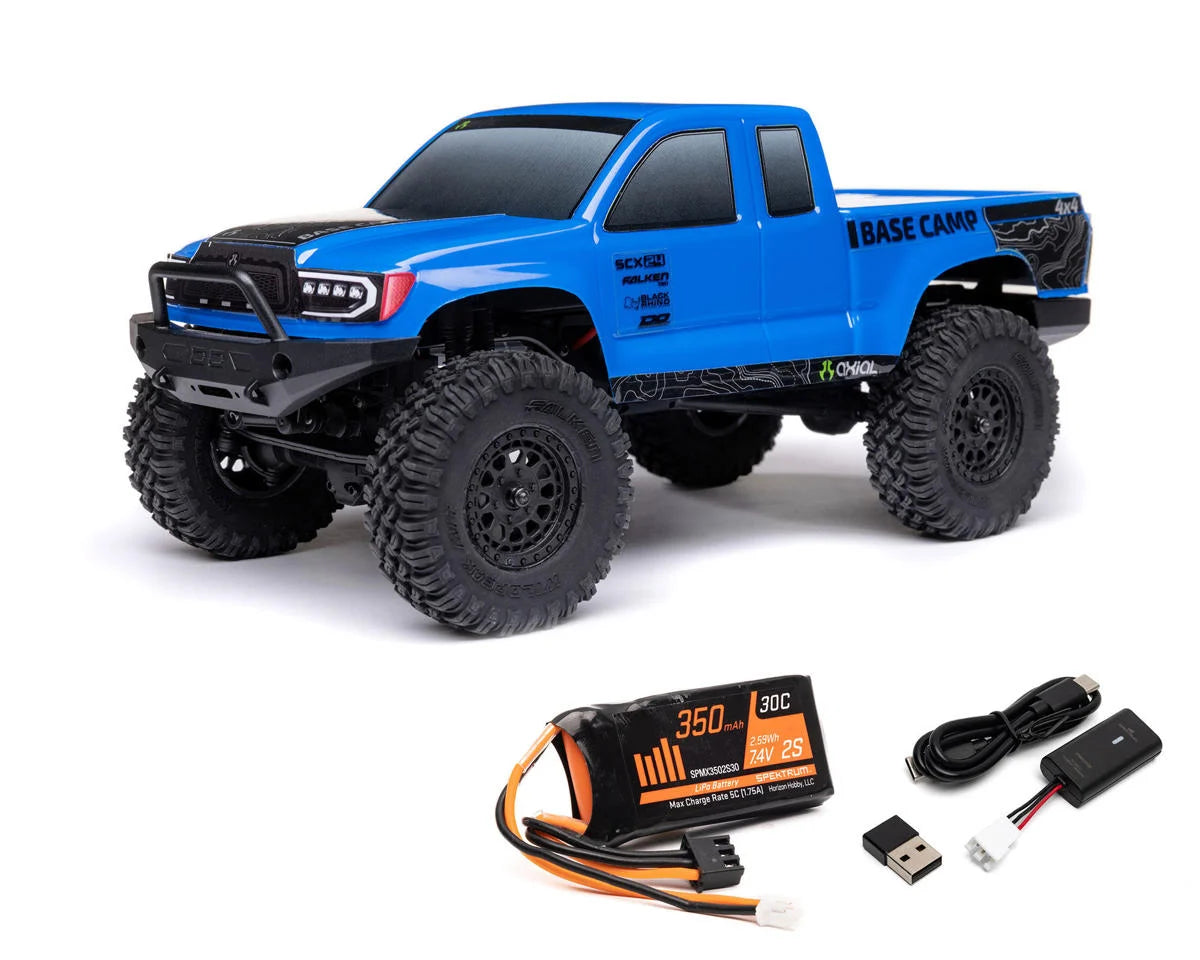 Axial 1/24 SCX24 Base Camp 4WD Rock Crawler Brushed RTR with Battery & Charger (Blue)